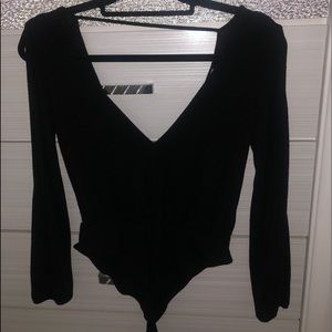 V cut black bodysuit